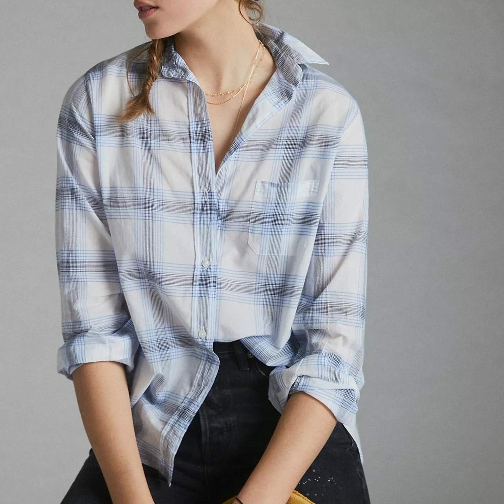 Grayson Frank & Eileen Blue White Plaid The Hero Button‎ Down Shirt Cotton Small